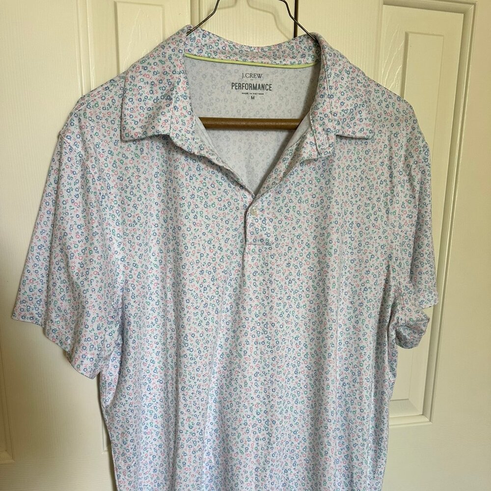 J. Crew Performance Polo Shirt Flower Print White Size M BQ007